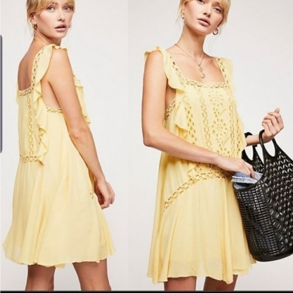 Free People Priscilla ruffle crochet crepe mini dress medium
